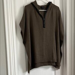The Limited Brown Hooded Poncho with Black Faux Leather Trim